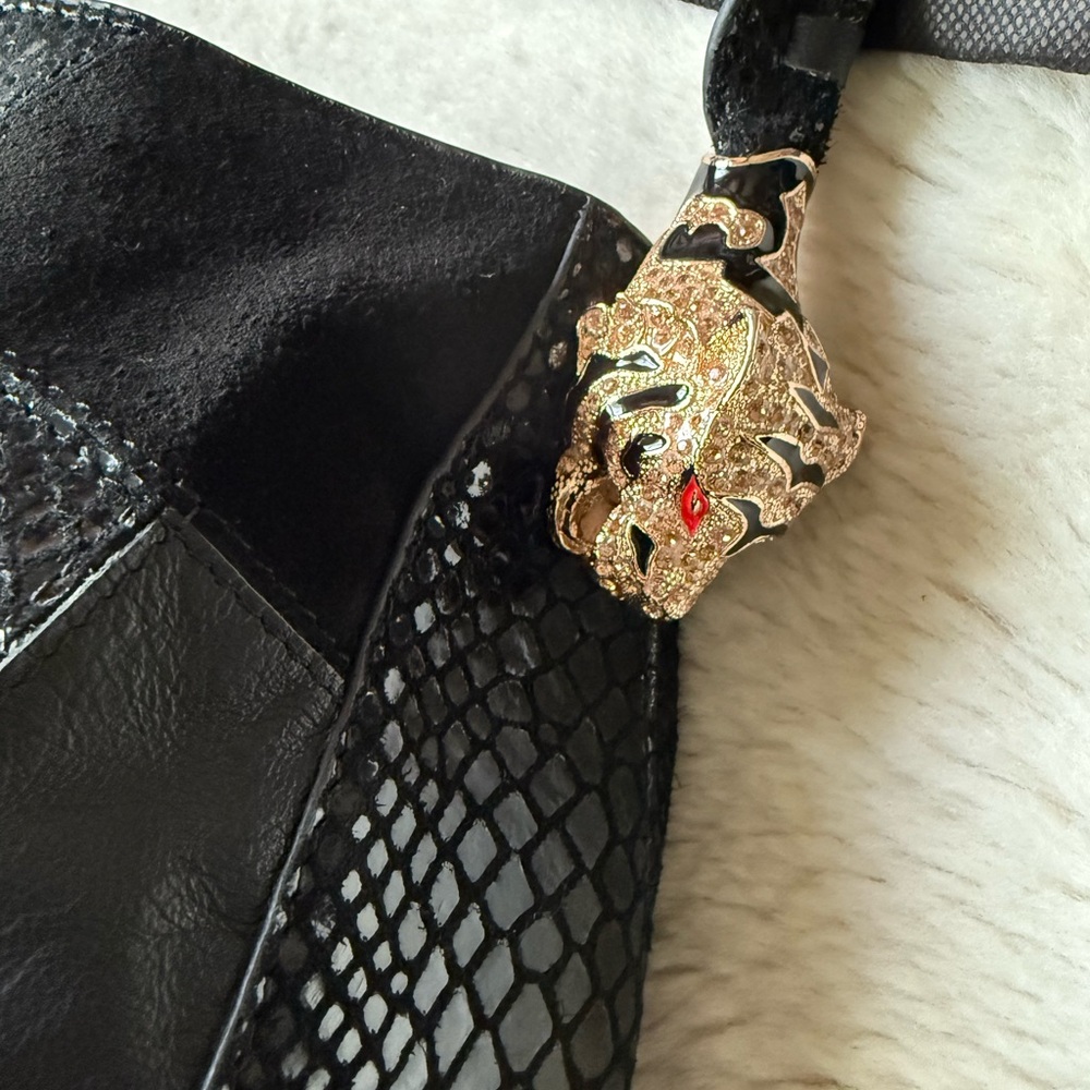 Sharif NWT Suede Leather Python Embossed Shoulder… - image 5